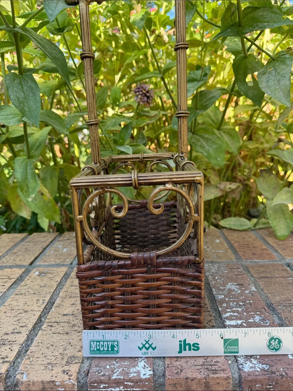 Vintage Wicker and Gold Metal Pineapple Accent Basket, Heavy- Brown and Gold